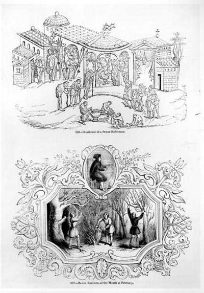 Residence of a Saxon Nobleman and the Saxon Emblem for the Month of February by English School